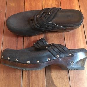 Frye clogs, worm once